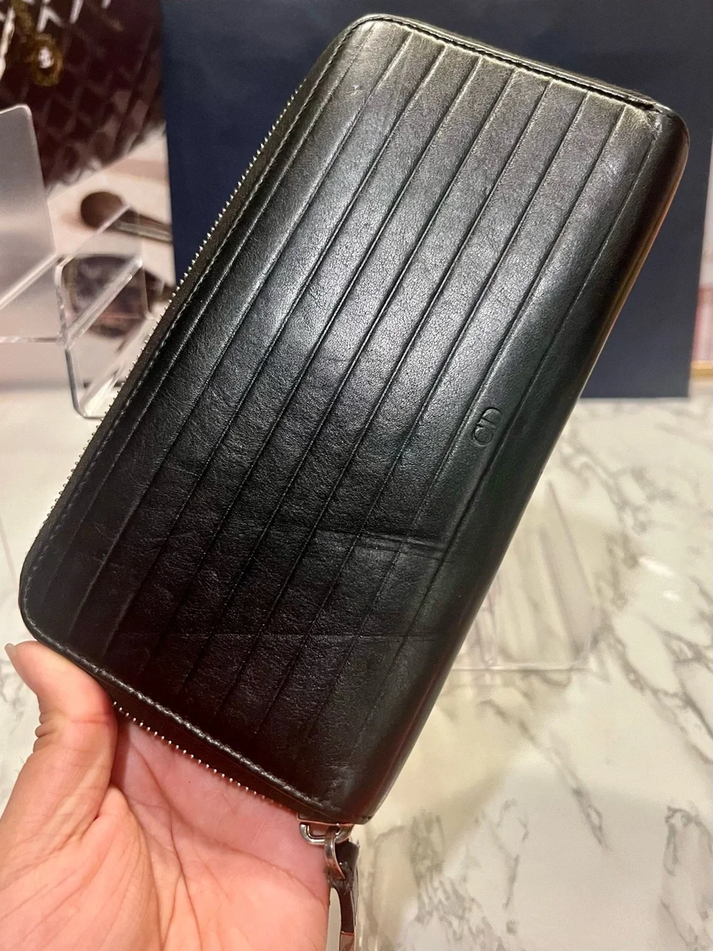 Christian Dior Homme Black Quilted Leather Zip Wallet